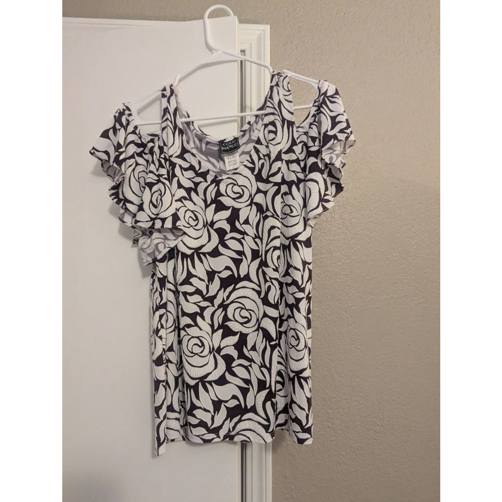 Women's Coco Bianco Cold Shoulder Top XL Brown & White Floral